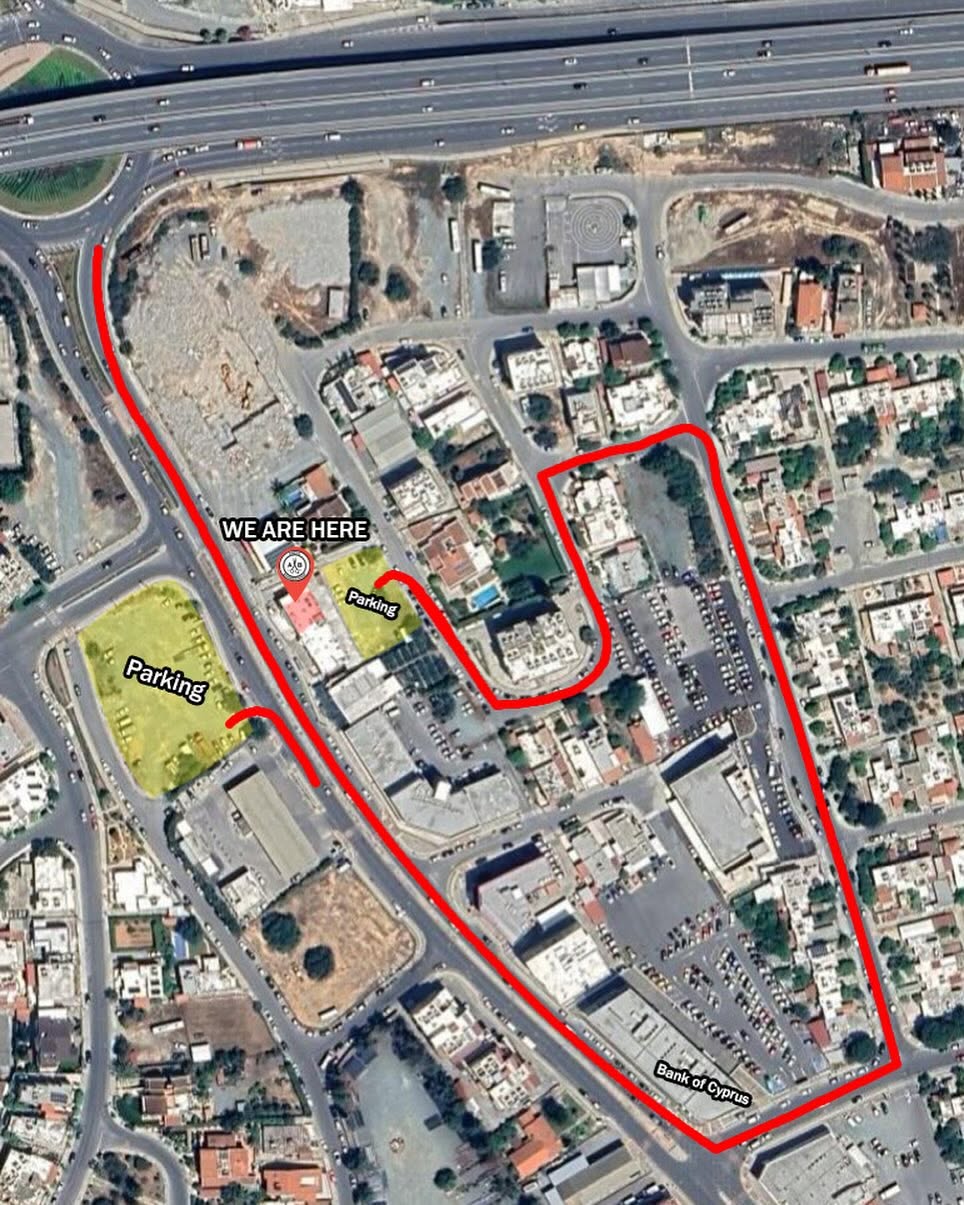 Parking and directions map for Andys Barbershop in Limassol